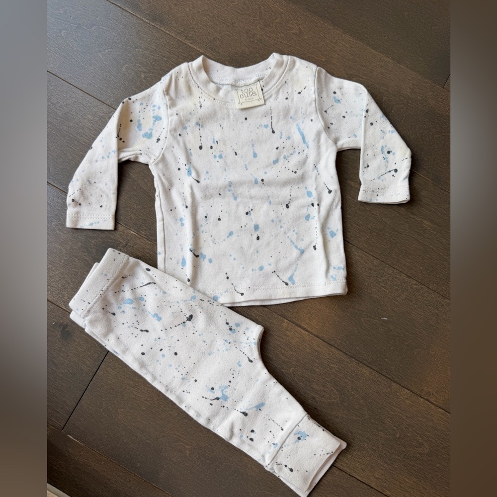 Cream & Blue Splatter-Print Kids Set